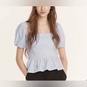 J. Crew Smocked Gingham Top Size S